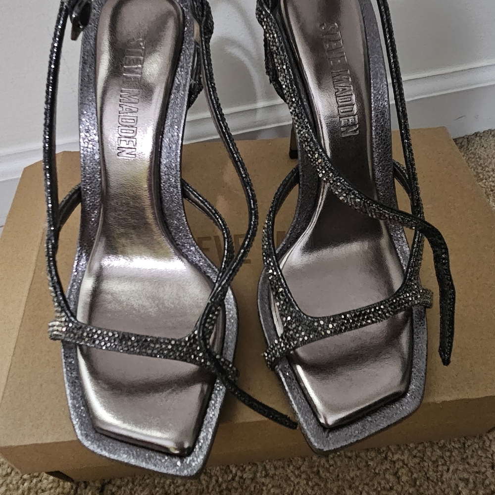 Steve Madden Metallic and Black Strappy Heels